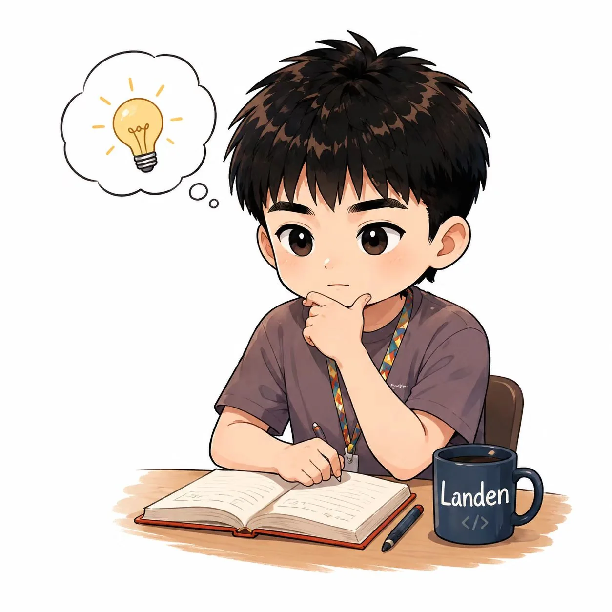 Landen 思考和学习的插画